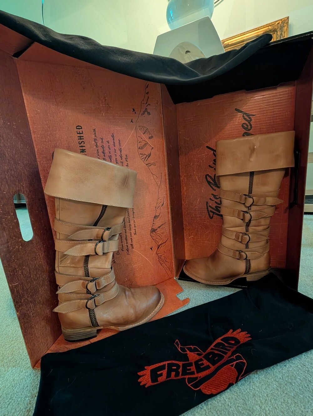 Freebird Tan Fold-Over Mid-Calf Buckle Strap Boots